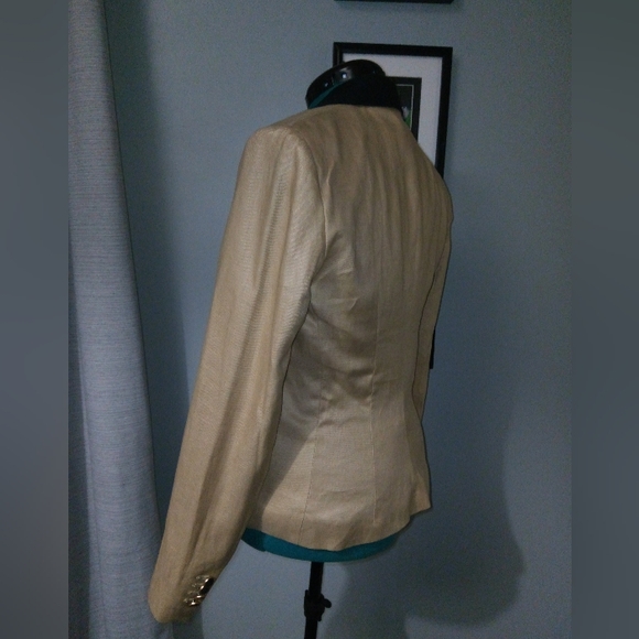 Mango Tan & Black One Button Linen Hourglass Blazer Sz 8 - Picture 9 of 11